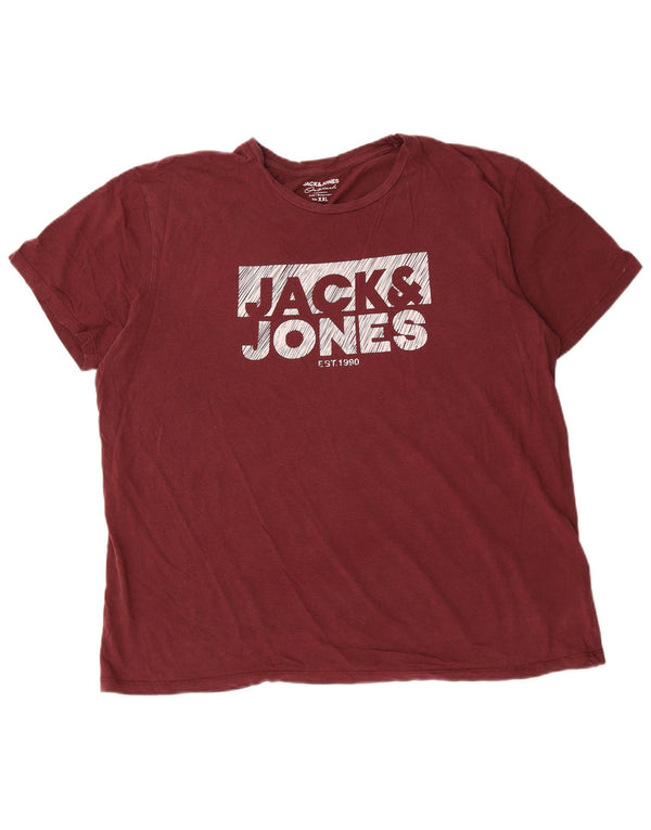 Jack & Jones Herre grafisk T-shirt Top 2XL Bourgogne bomuld