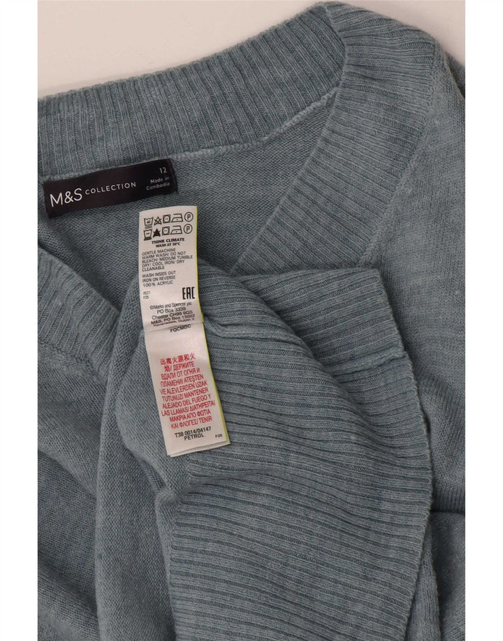 Marks & Spencer Dame V-hals sweater UK 12 Medium Blue Acryl