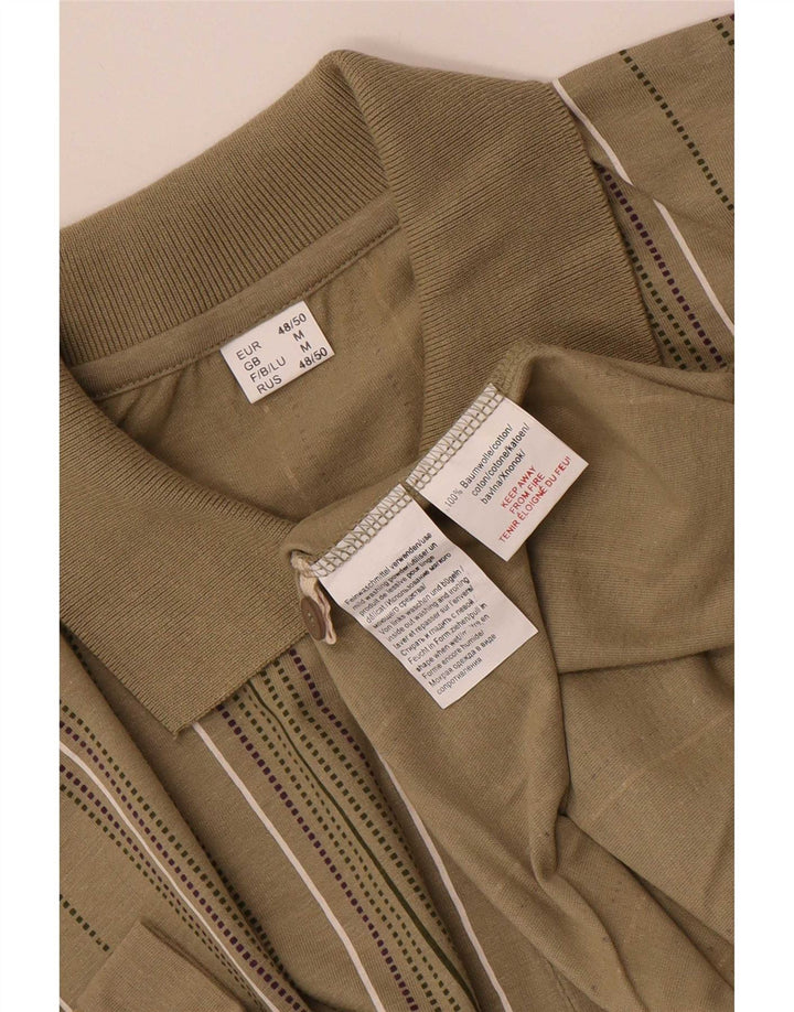 Vintage poloshirt til mænd, medium Khaki stribet bomuld
