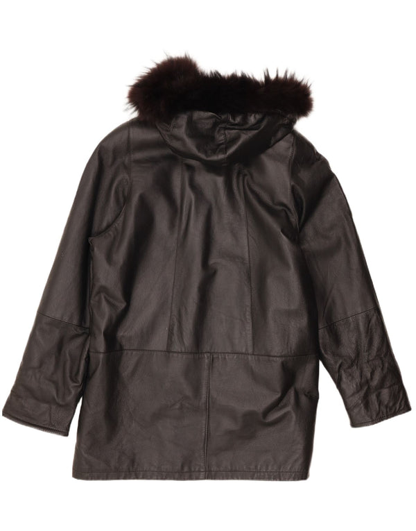 Privilegi Dame Hætte Oversized Læder Frakke IT 50 XL Sort Læder