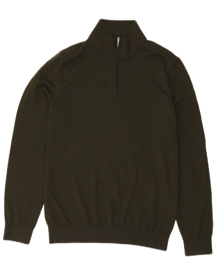 Reiss Herre Zip Neck Jumper Sweater Stor Grøn Akryl
