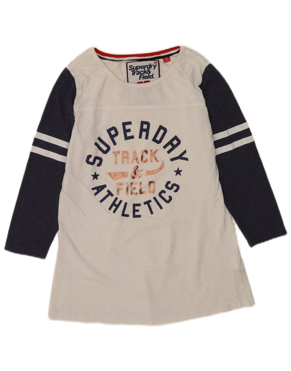 Superdry Womens Grafisk Top 3/4 ærme UK 12 Medium White Colourblock