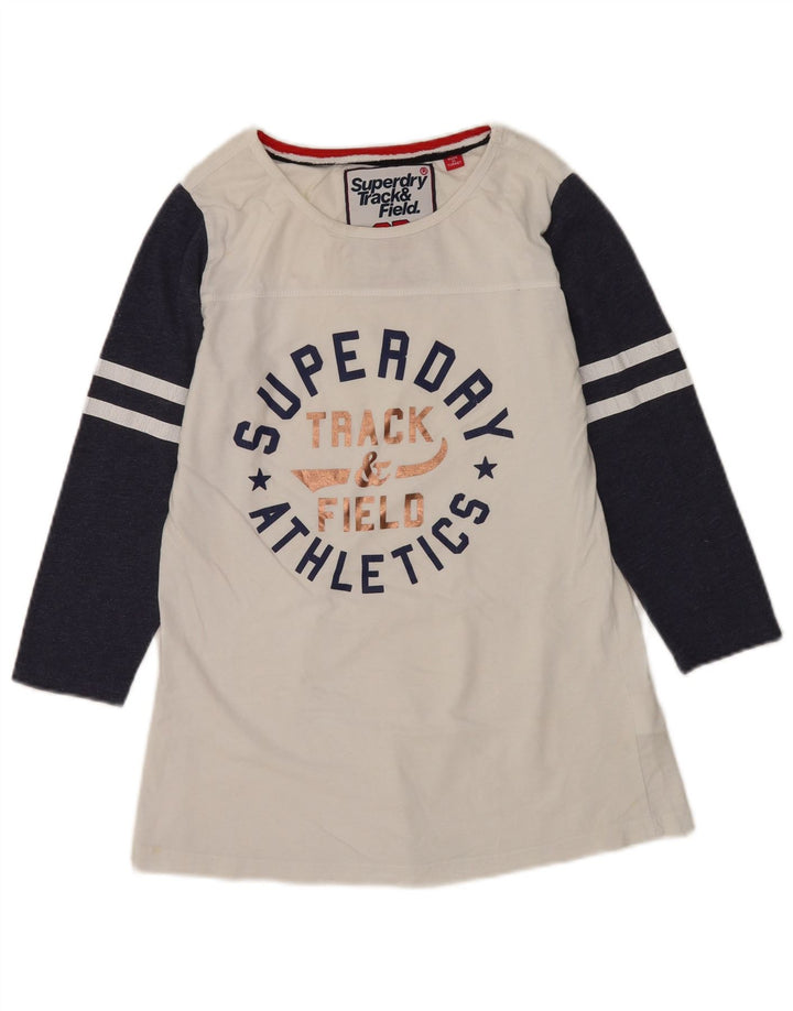 Superdry Womens Grafisk Top 3/4 ærme UK 12 Medium White Colourblock