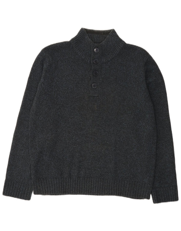 Marks & Spencer Herre Button Neck Jumper Sweater Large Navy Blue Flecked