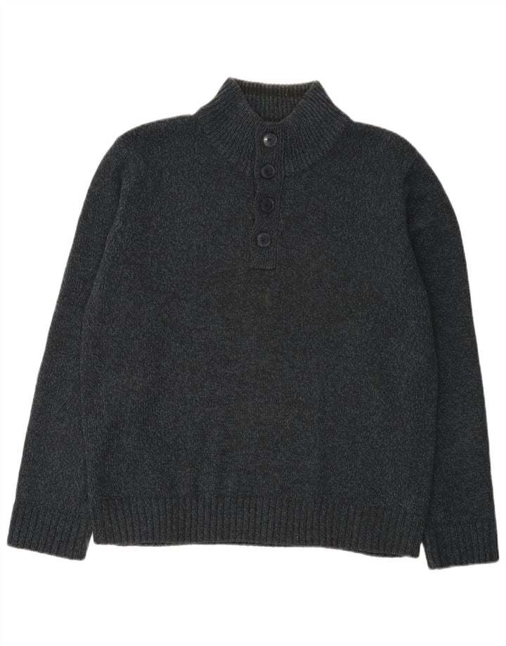 Marks & Spencer Herre Button Neck Jumper Sweater Large Navy Blue Flecked