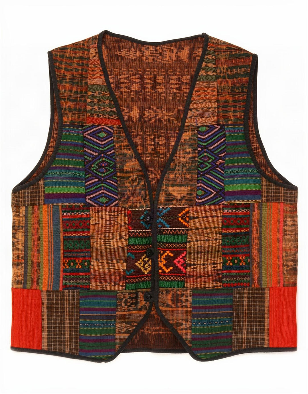 Vintage vest til mænd Medium flerfarvet patchwork