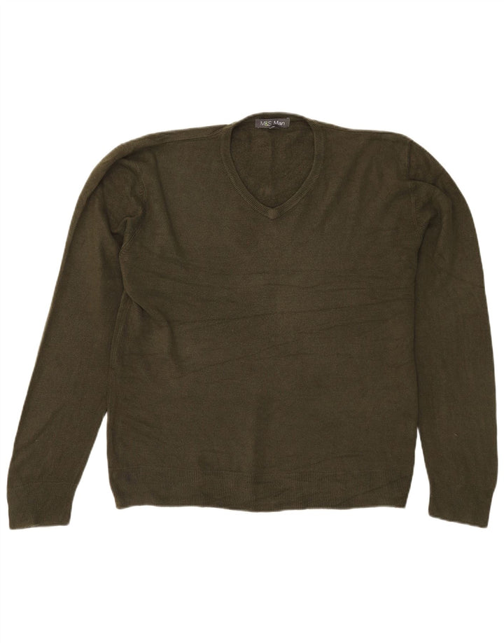 Marks & Spencer Herre V-hals sweater Stor Khaki Akryl