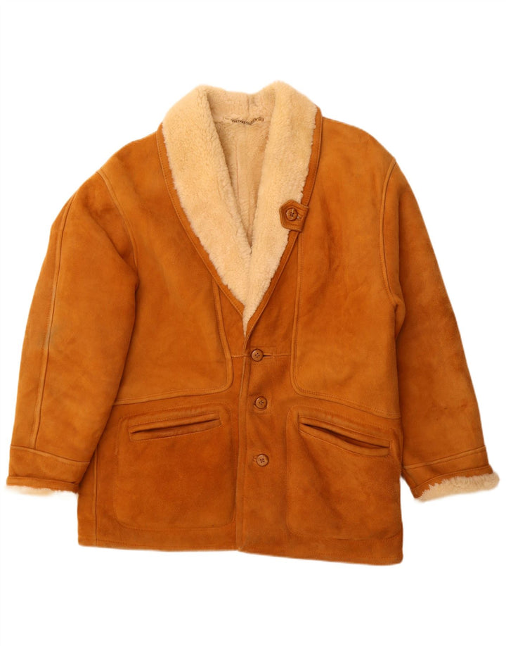 Vintage Shearling-jakke til mænd IT 52 XL brunt læder