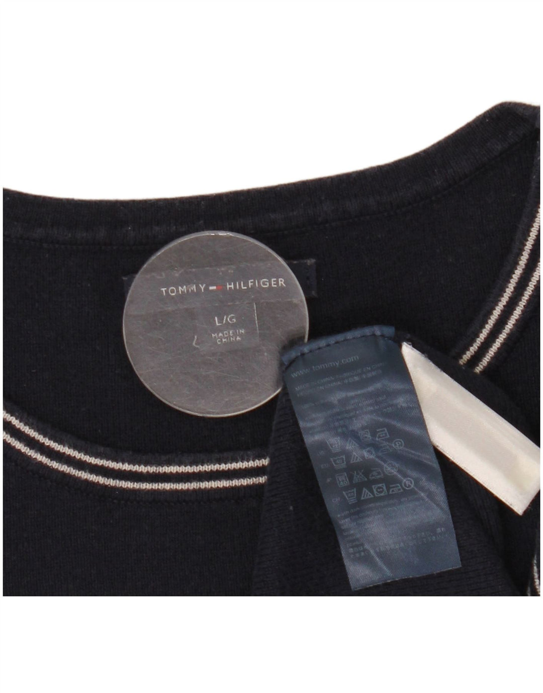 TOMMY HILFIGER Dame Boat Neck Jumper Sweater UK 14 Large Navy Blue