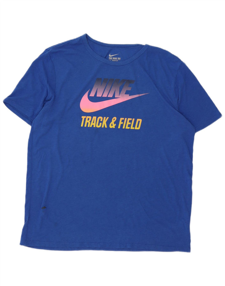Nike Herre Athletic Cut Grafisk T-Shirt Top XL Blå Polyester