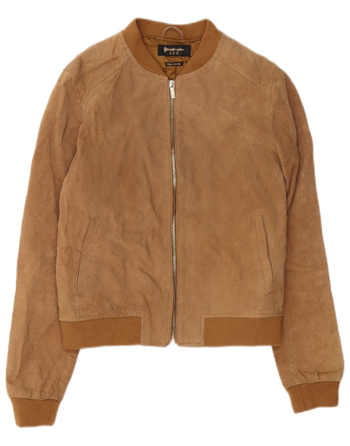 STRADIVARIUS Ruskind Bomber Jacket UK 14 Medium Beige Læder