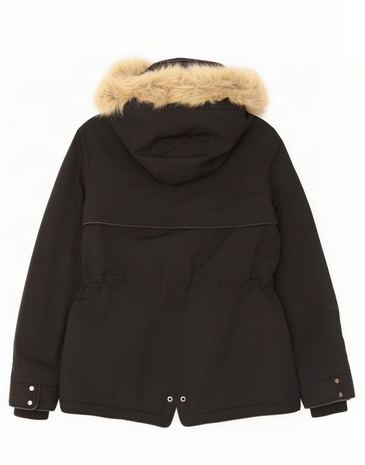 Zara Dame Hooded Parka Jacket UK 6 XS Sort Polyester