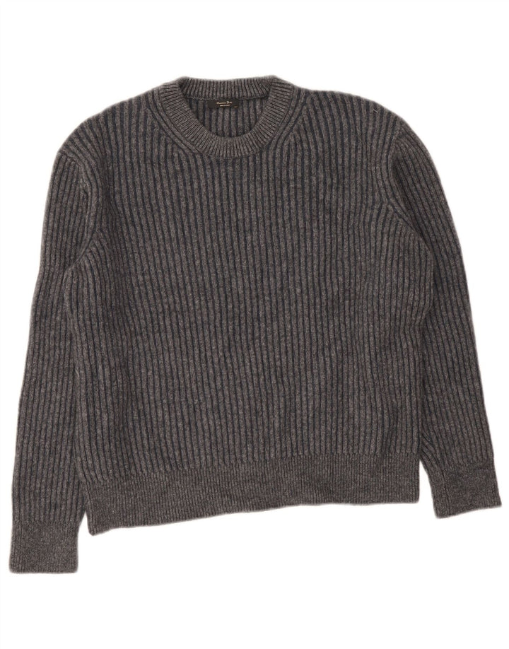 Massimo Dutti Dame Crew Neck Jumper Sweater UK 16 Large Grey Wool