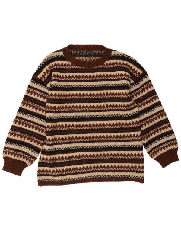 Vintage sweater med rund hals til mænd XS Brown Fair Isle Akryl