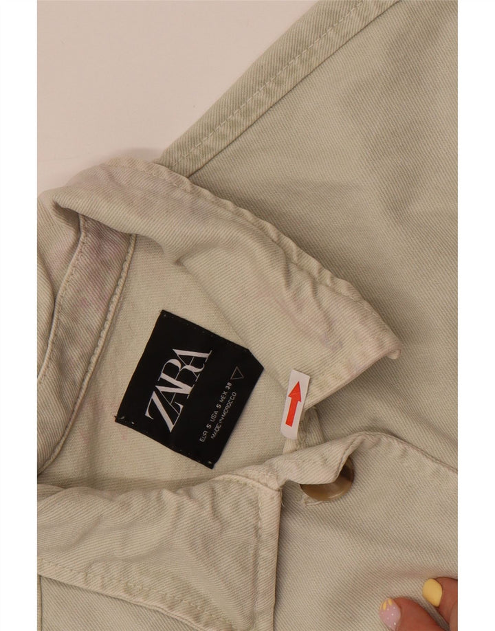 Zara Womens Crop Denim Jacket UK 10 Small Off White Bomuld