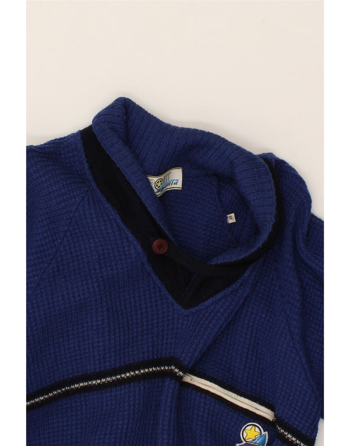 VINTAGE Mens Shawl Neck Jumper Sweater IT 48 Medium Blue Vintage Vintage and Second-Hand Vintage from Messina Hembry 