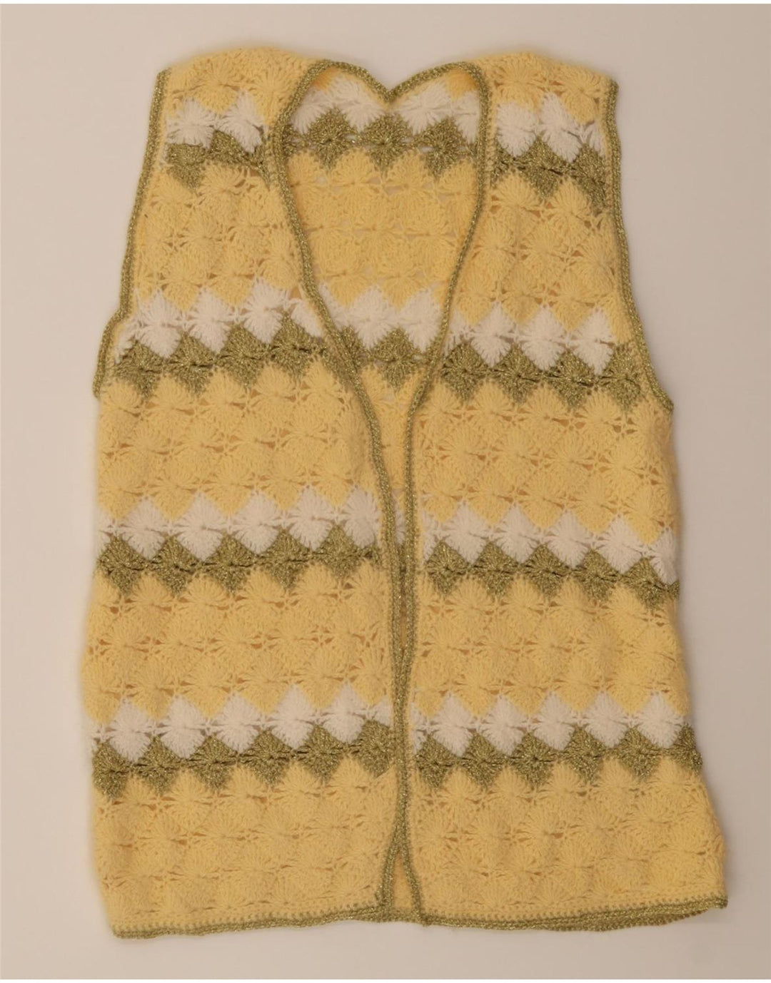 VINTAGE Womens Cardigan Sweater UK 14 Medium Yellow Argyle/Diamond Vintage Vintage and Second-Hand Vintage from Messina Hembry 