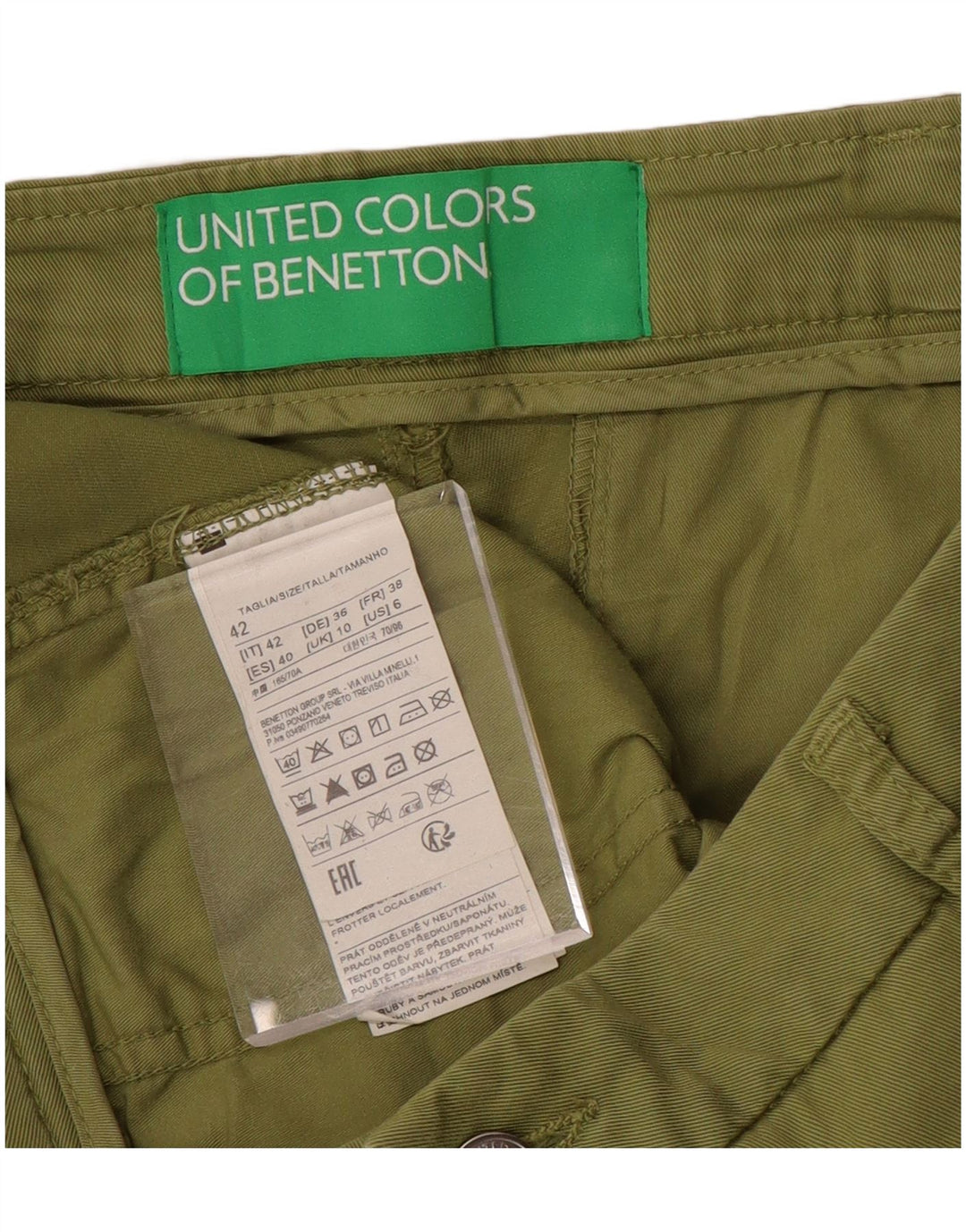 BENETTON Kvinder Højtaljede Slim Chino Bukser UK 10 Small W30 L29 Khaki