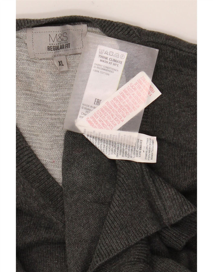 Marks & Spencer Herre Regular Fit V-hals sweater XL Grå bomuld