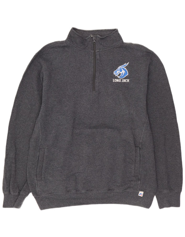 RUSSELL ATHLETIC Herre Zip Neck Sweatshirt Jumper Stor Grå Bomuld