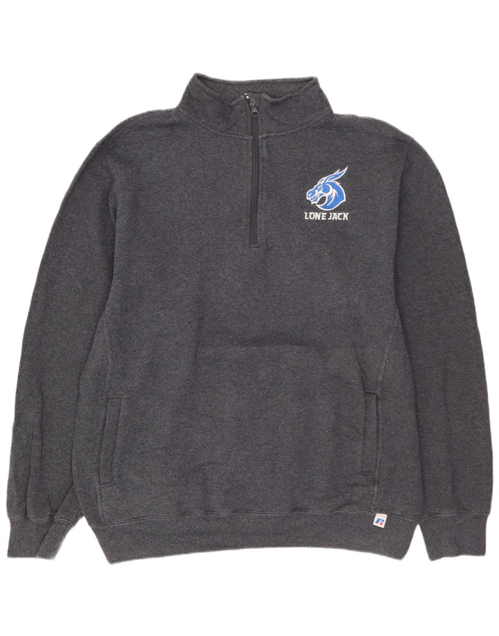 RUSSELL ATHLETIC Herre Zip Neck Sweatshirt Jumper Stor Grå Bomuld
