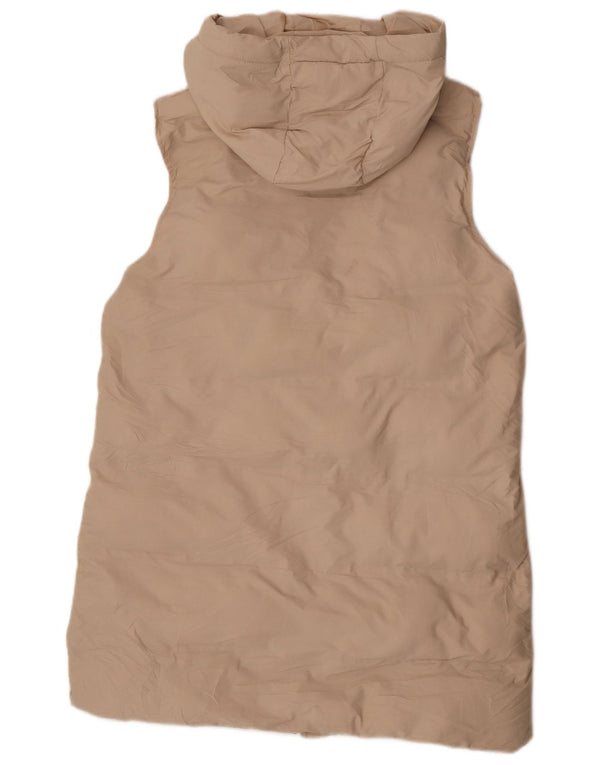 Zara Longline hættetrøje polstret Gilet UK 16 Large Beige Polyester