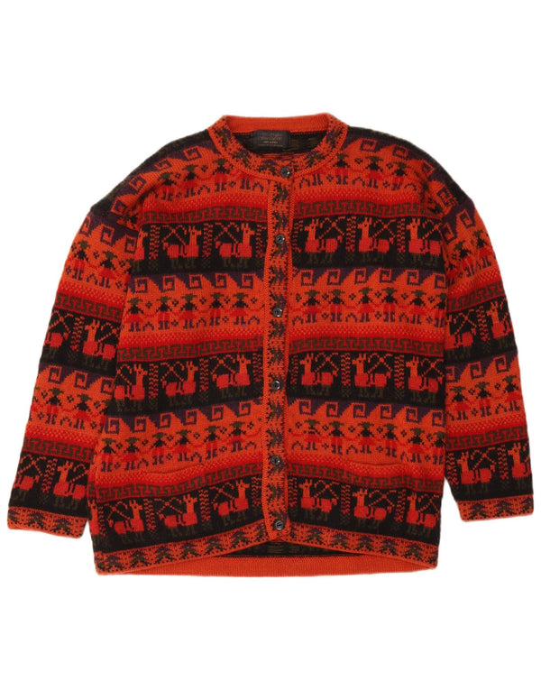 Artesanias Womens Cardigan Sweater UK 16 Large Red Fair Isle Aztec