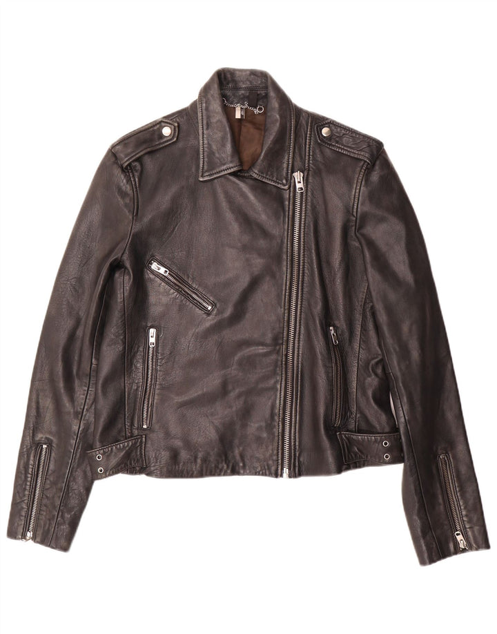 Topshop Dame Læder Biker Jacket UK 14 Stort sort lammeskind