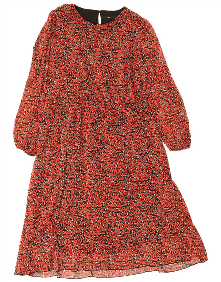 Næste Dame Langærmet Maxi Kjole UK 22 3XL Rød Floral Polyester