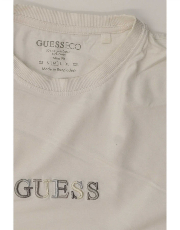 Guess Herre Slim Fit Grafisk T-Shirt Top Medium Hvid Bomuld