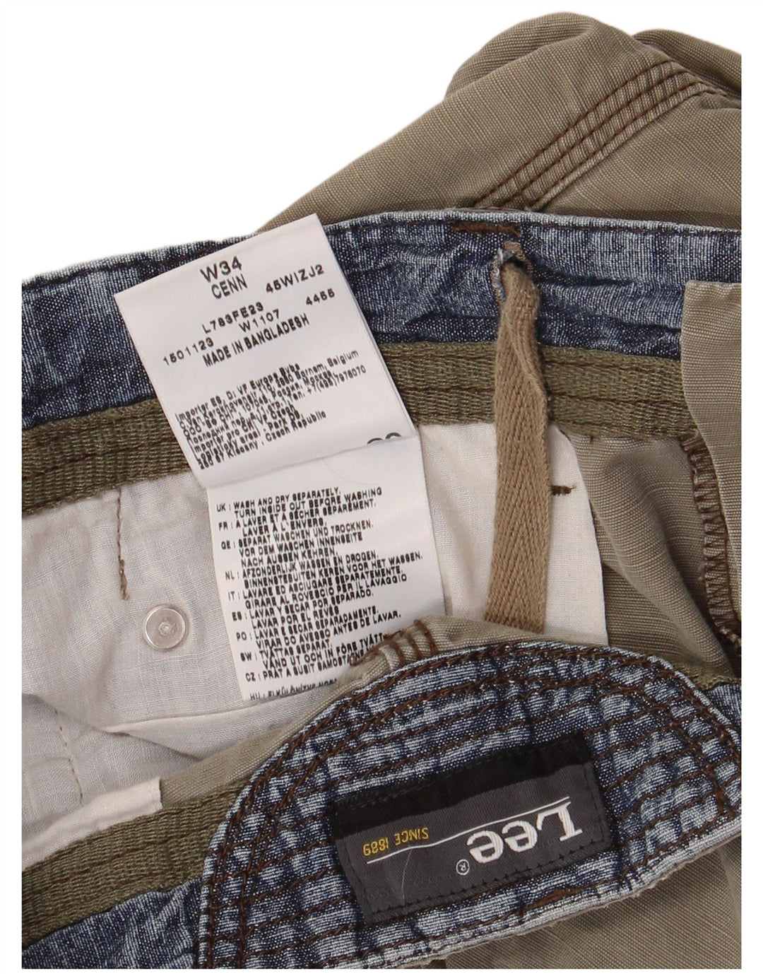Lee Womens Cenn Cargo Shorts W34 Large Khaki Bomuld