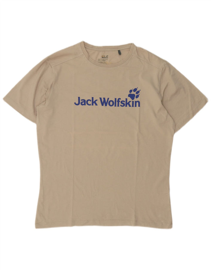 Jack Wolfskin Herre grafisk T-shirt Top Medium Beige Bomuld