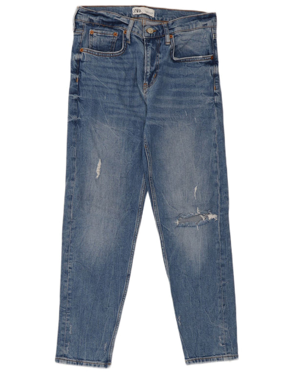 Zara Dame Distressed Slim Jeans EU 36 XS W26 L26 Blå Bomuld