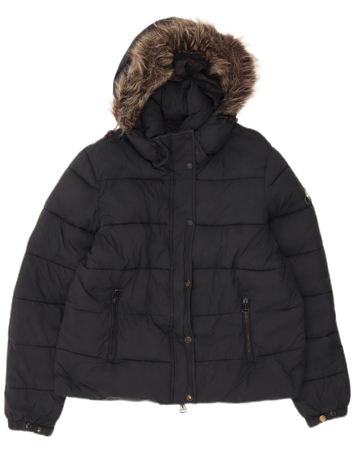 Superdry Polstret hættejakke til kvinder UK 12 Medium Sort