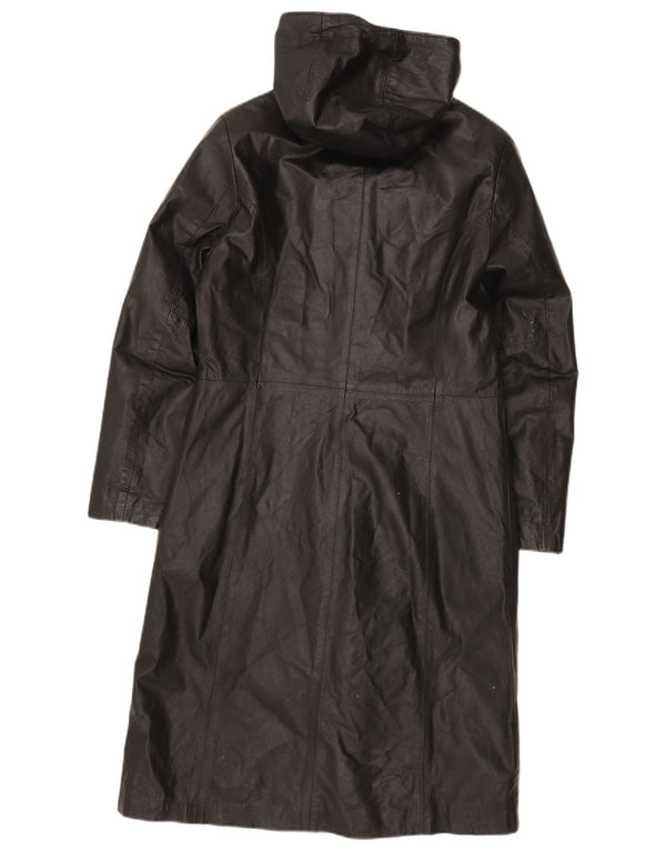 Vintage læderfrakke med hætte til kvinder IT 44 Medium sort læder