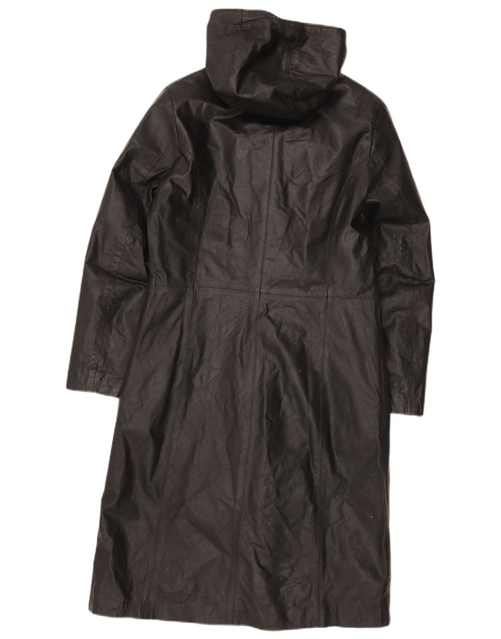 Vintage læderfrakke med hætte til kvinder IT 44 Medium sort læder