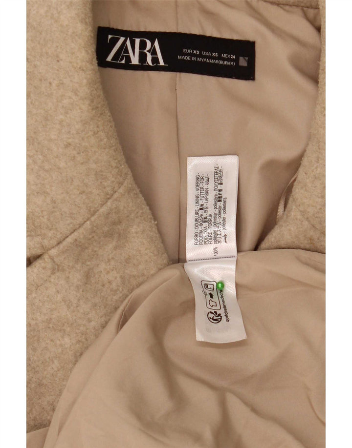 Zara Dame Oversized Dobbeltradet Frakke UK 6 XS Beige Polyester