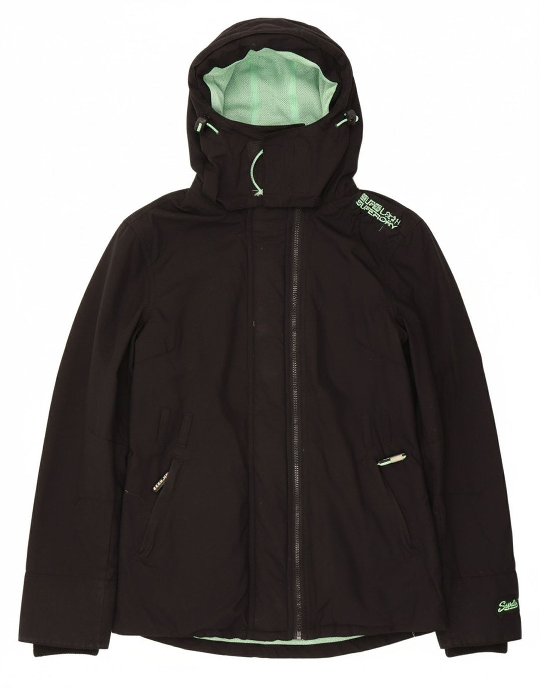 SUPERDRY Womens The Windmac Hooded Rain Jacket UK 14 Large Black Nylon