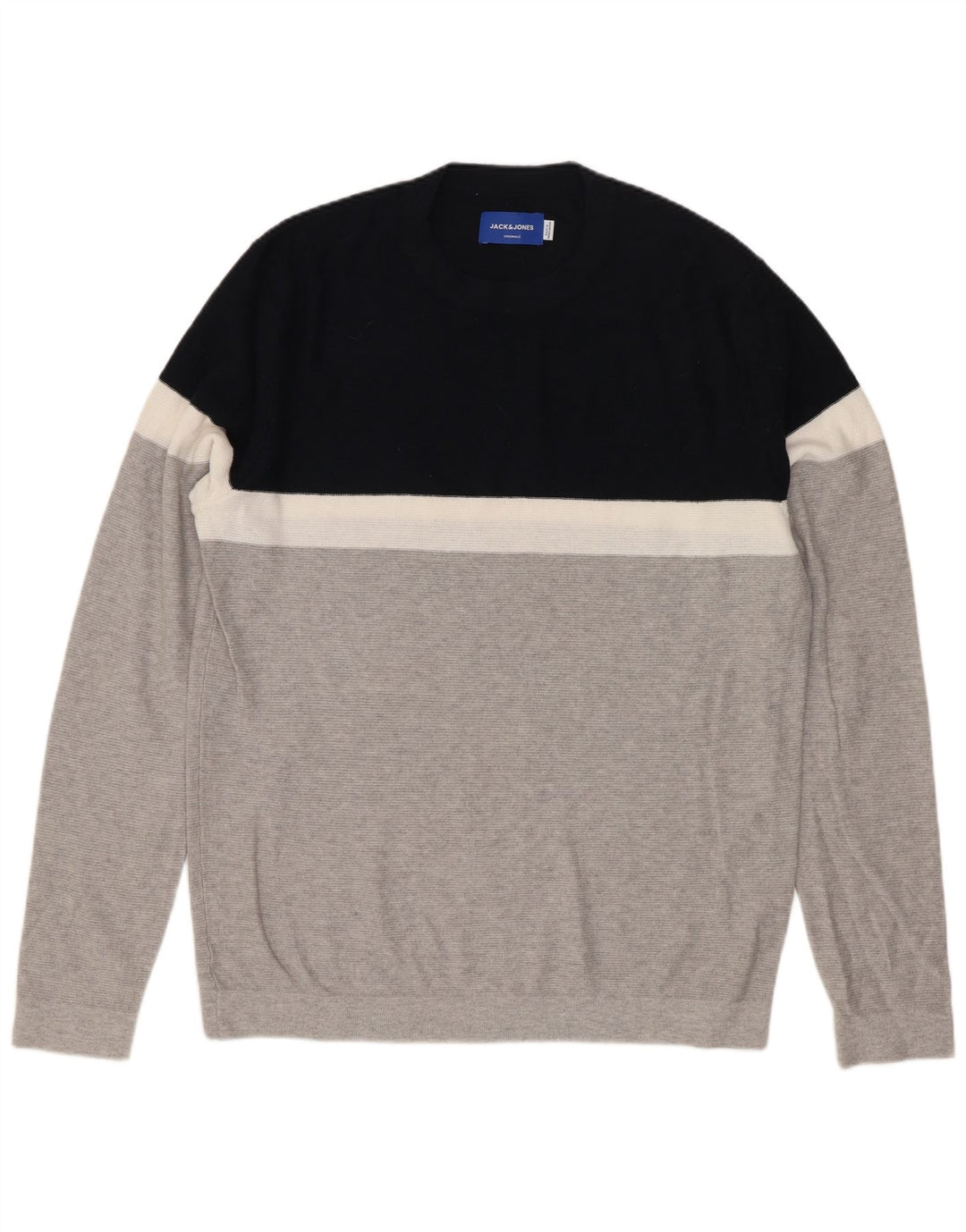 Jack & Jones Herre sweater med rund hals, mellemgrå Colourblock Bomuld