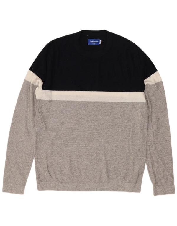 Jack & Jones Herre sweater med rund hals, mellemgrå Colourblock Bomuld