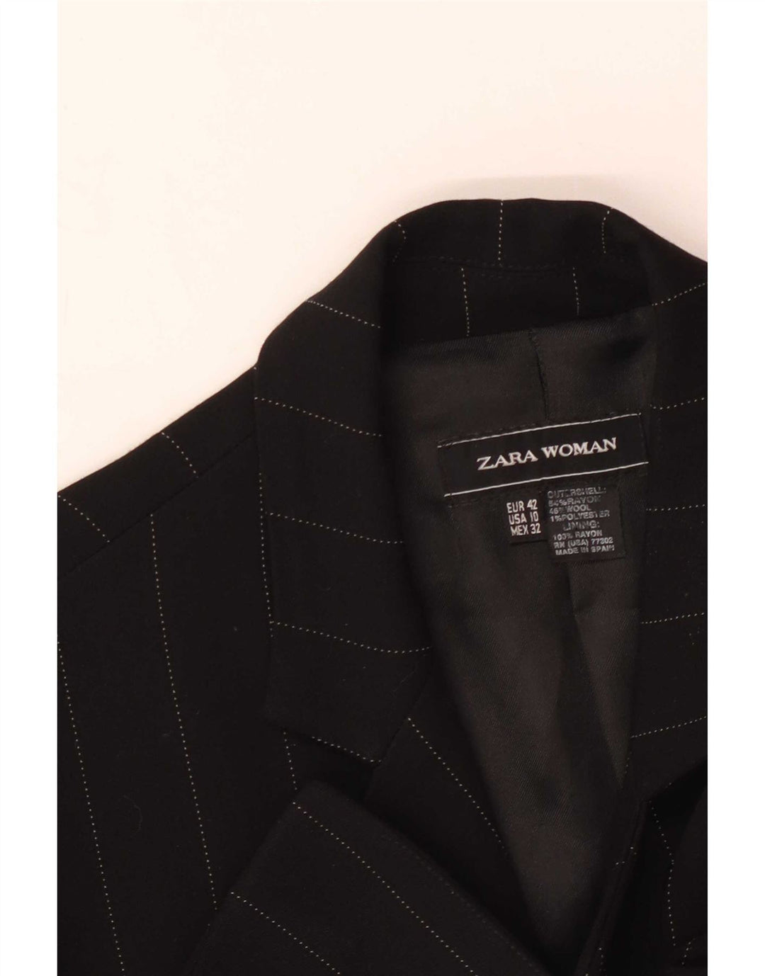 Zara Dame 2 Button Blazer Jacket EU 42 Large Black Pinstripe Rayon