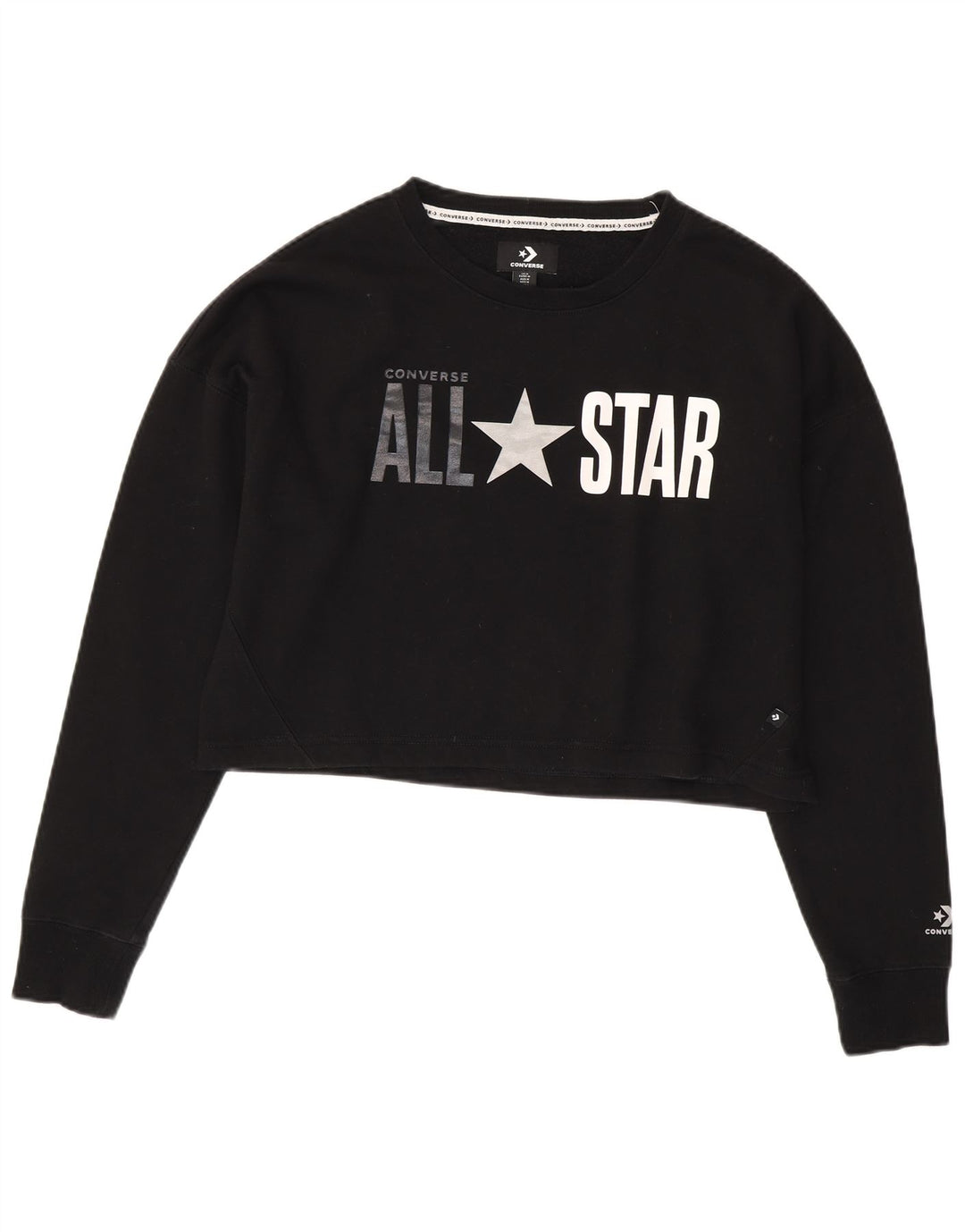 Converse Womens Oversized Crop Graphic Sweatshirt Jumper UK 14 Medium Black