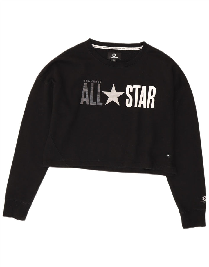 Converse Womens Oversized Crop Graphic Sweatshirt Jumper UK 14 Medium Black