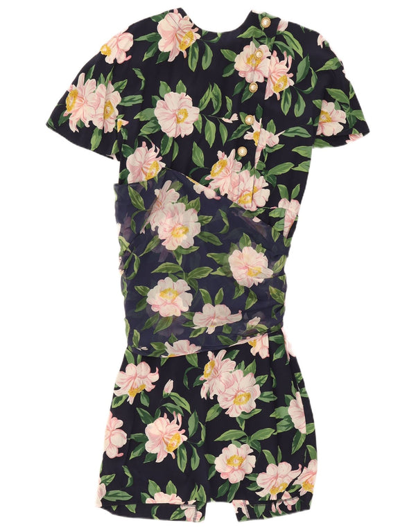 MIMMINA Dame Drop Waist Dress UK 10 Small Navy Blue Floral