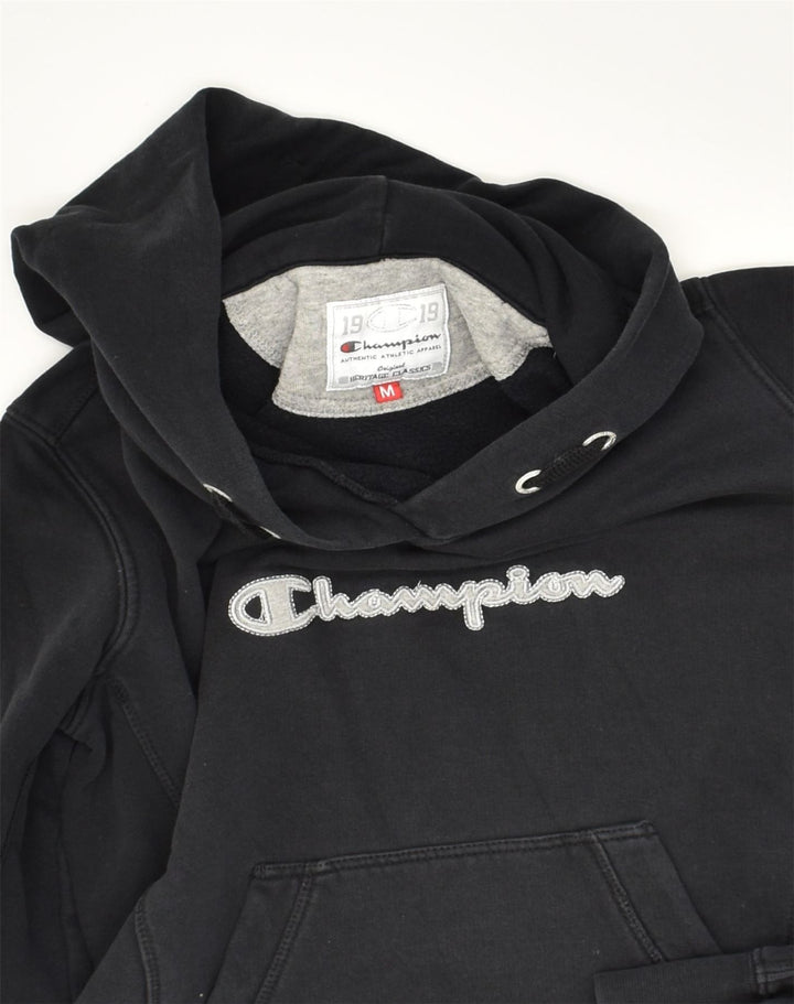 CHAMPION Womens Graphic Hoodie Jumper UK 12 Medium Black Cotton | Vintage Champion | Thrift | Second-Hand Champion | Used Clothing | Messina Hembry 