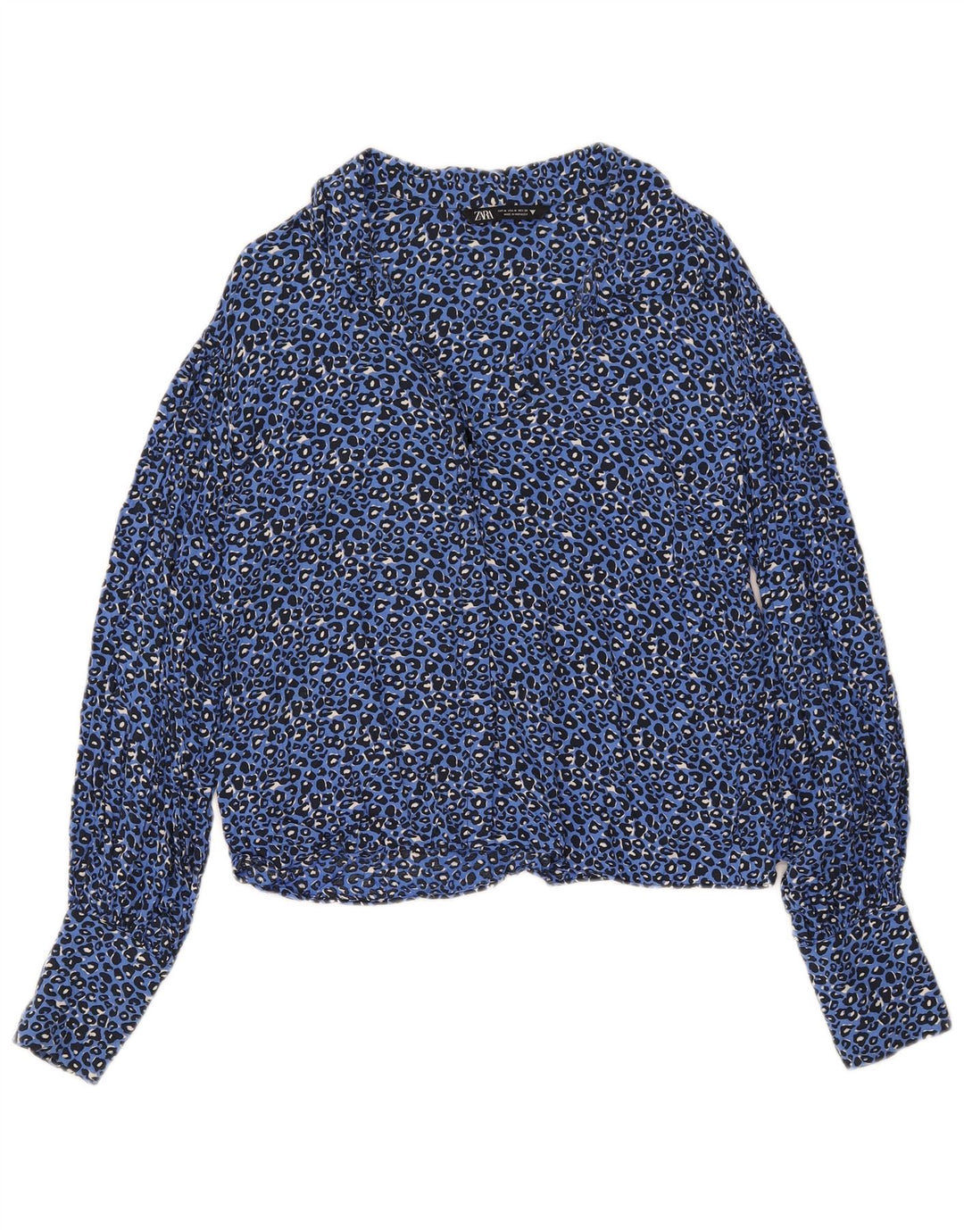 Zara Dameskjorte UK 14 Medium Blue Animal Print
