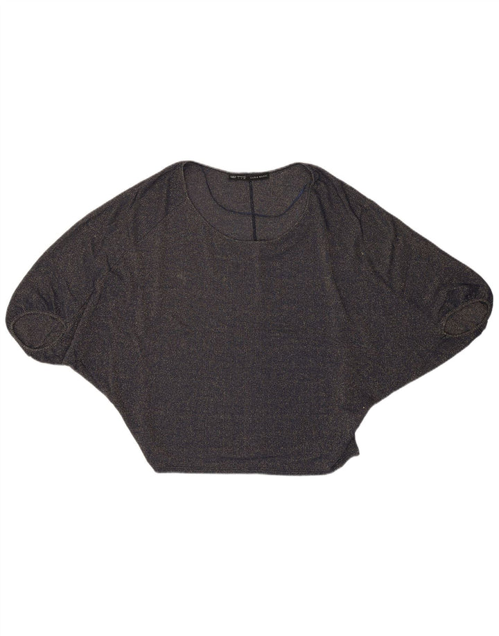 Zara Batwing Crop Top til kvinder, UK 10 Small Navy Blue Cupro Modern