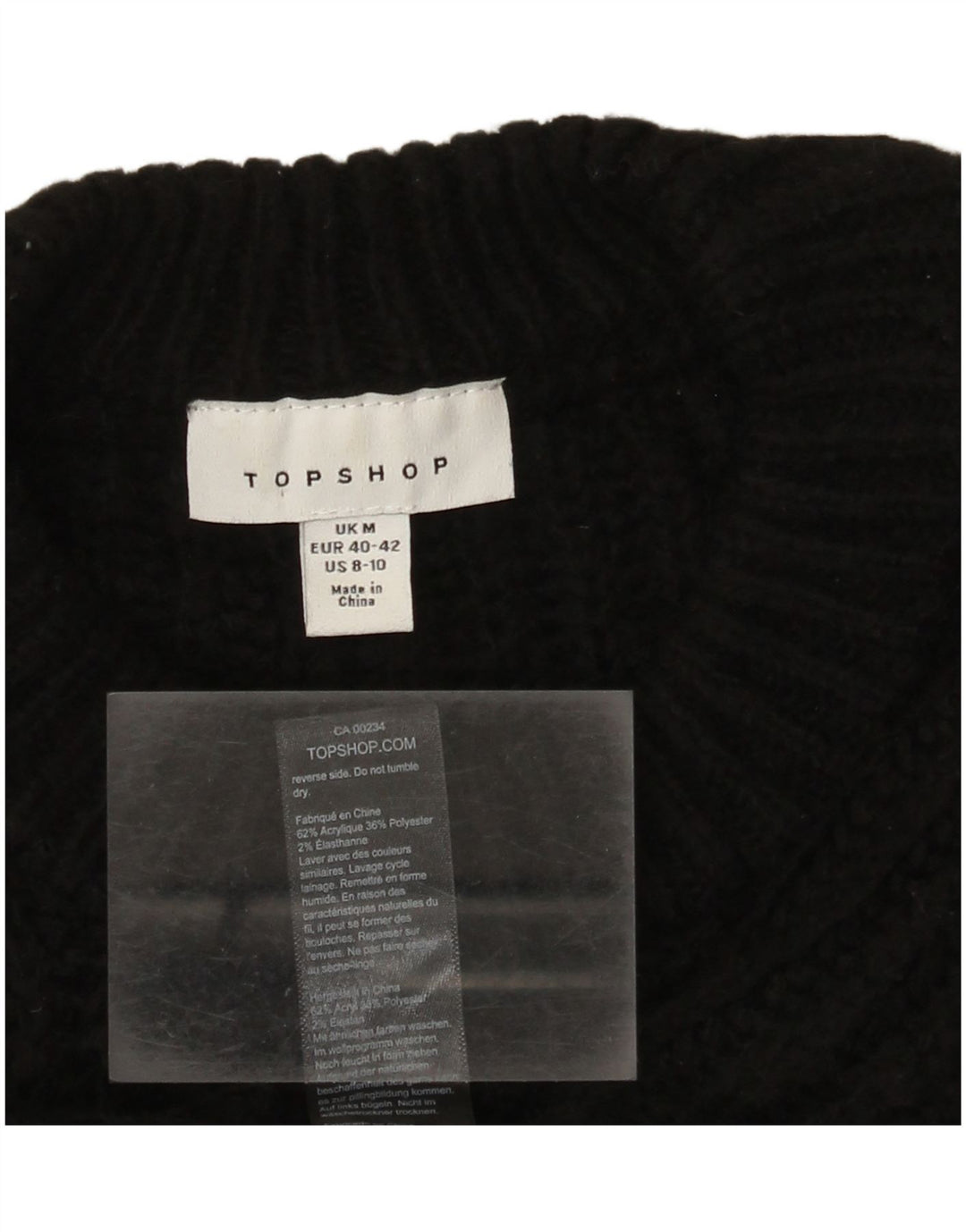 Topshop Womens Crop Oversized Crew Neck sweater UK 14 Medium Black