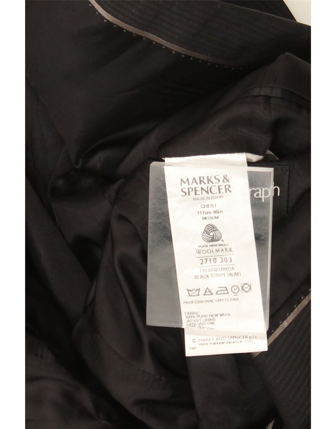 MARKS & SPENCER Herre 2-knaps blazerjakke UK 38 Mellem sort nålestribe