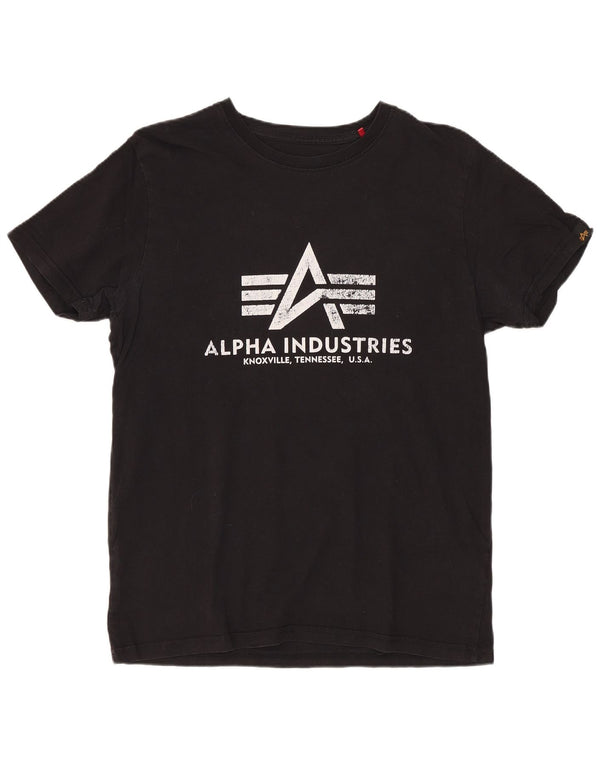 ALPHA INDUSTRIES Dame Grafisk T-Shirt Top UK 10 Lille sort bomuld